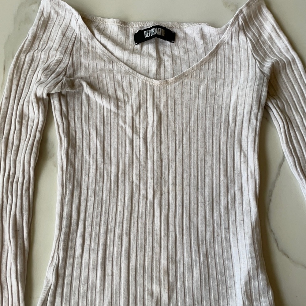 REFORMATION Bardot Long Sleeve Ribbed Top